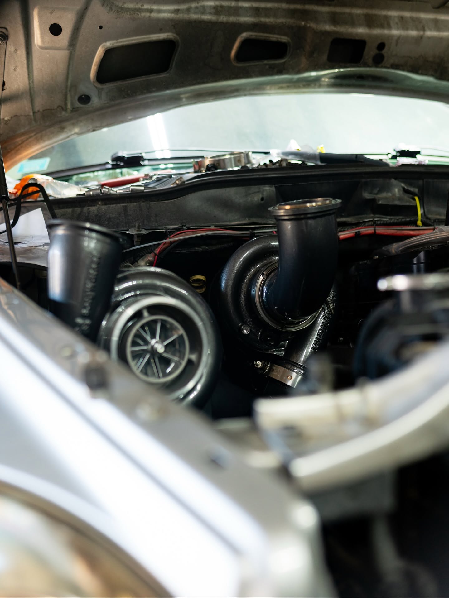 Compound turbo setup under the hood