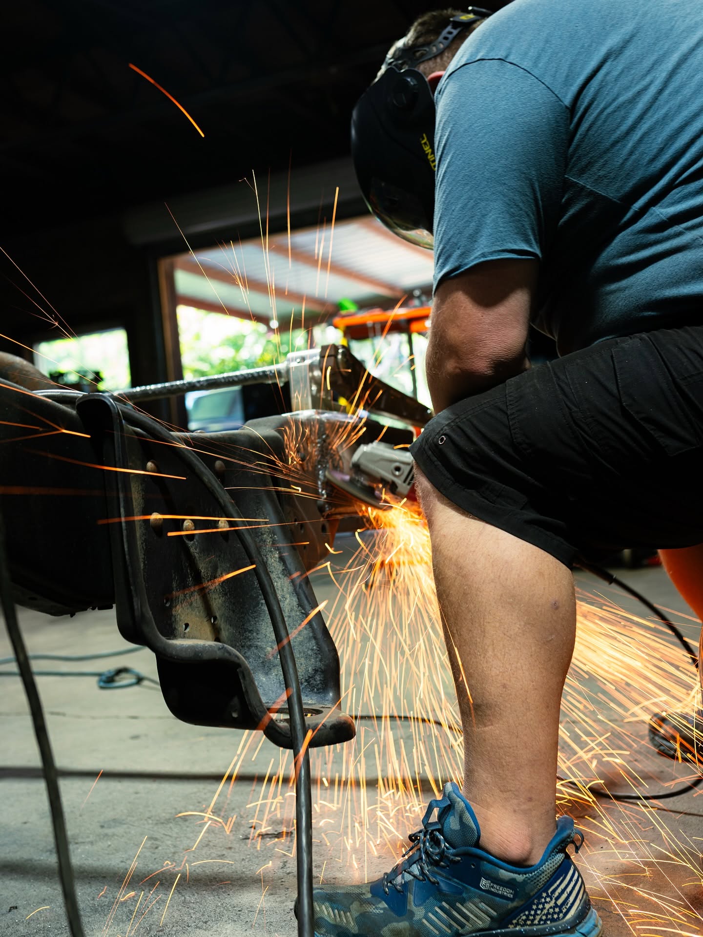 Grinding sparks during fab work