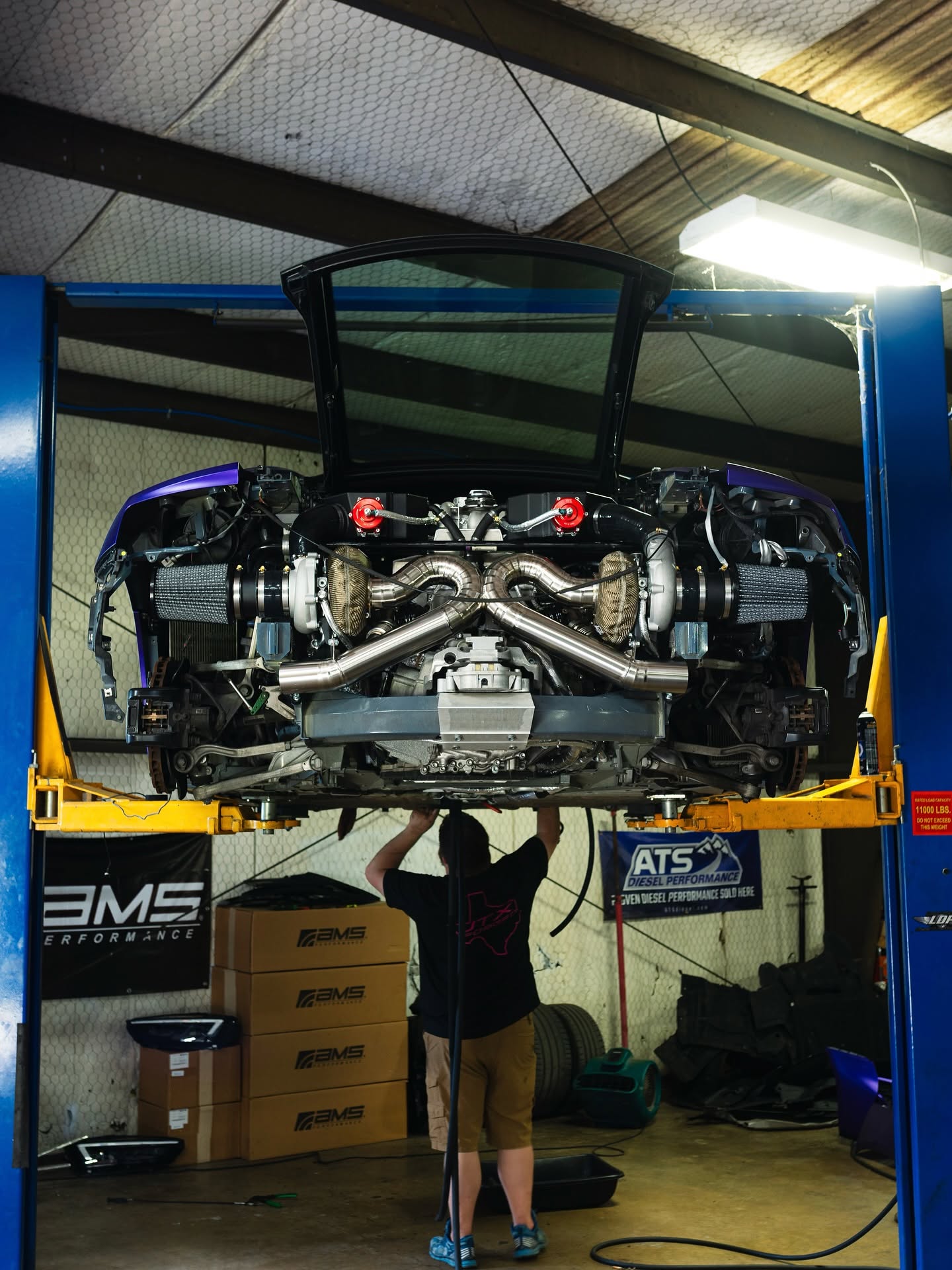 Twin-turbo Audi R8 on the lift